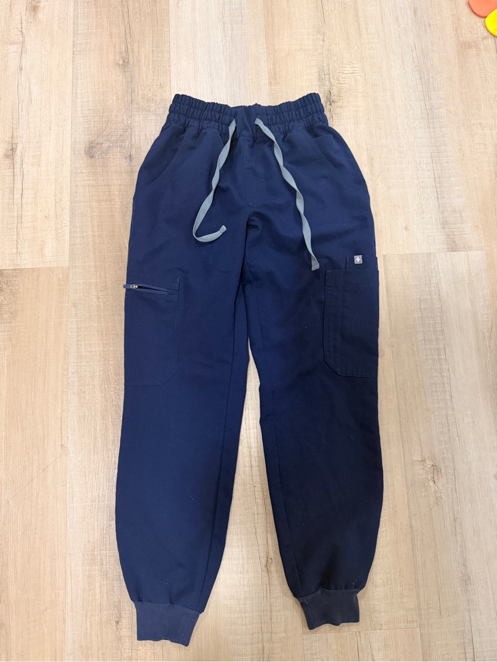 Women’s Figs Navy Jogger Pants with Gray Drawstring